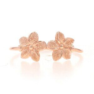 Rose Gold Plumeria Duo Statement Ring - 14k Flower Blossoms Stardust